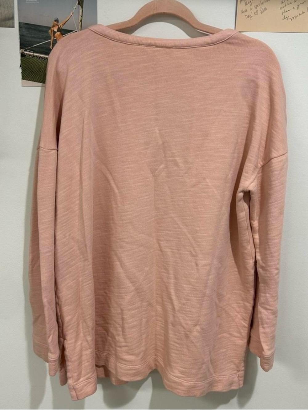 100% Organically Grown Cotton Pure Jill Women's Pink V-Neck Long Sleeve Top - Picture 3 of 4